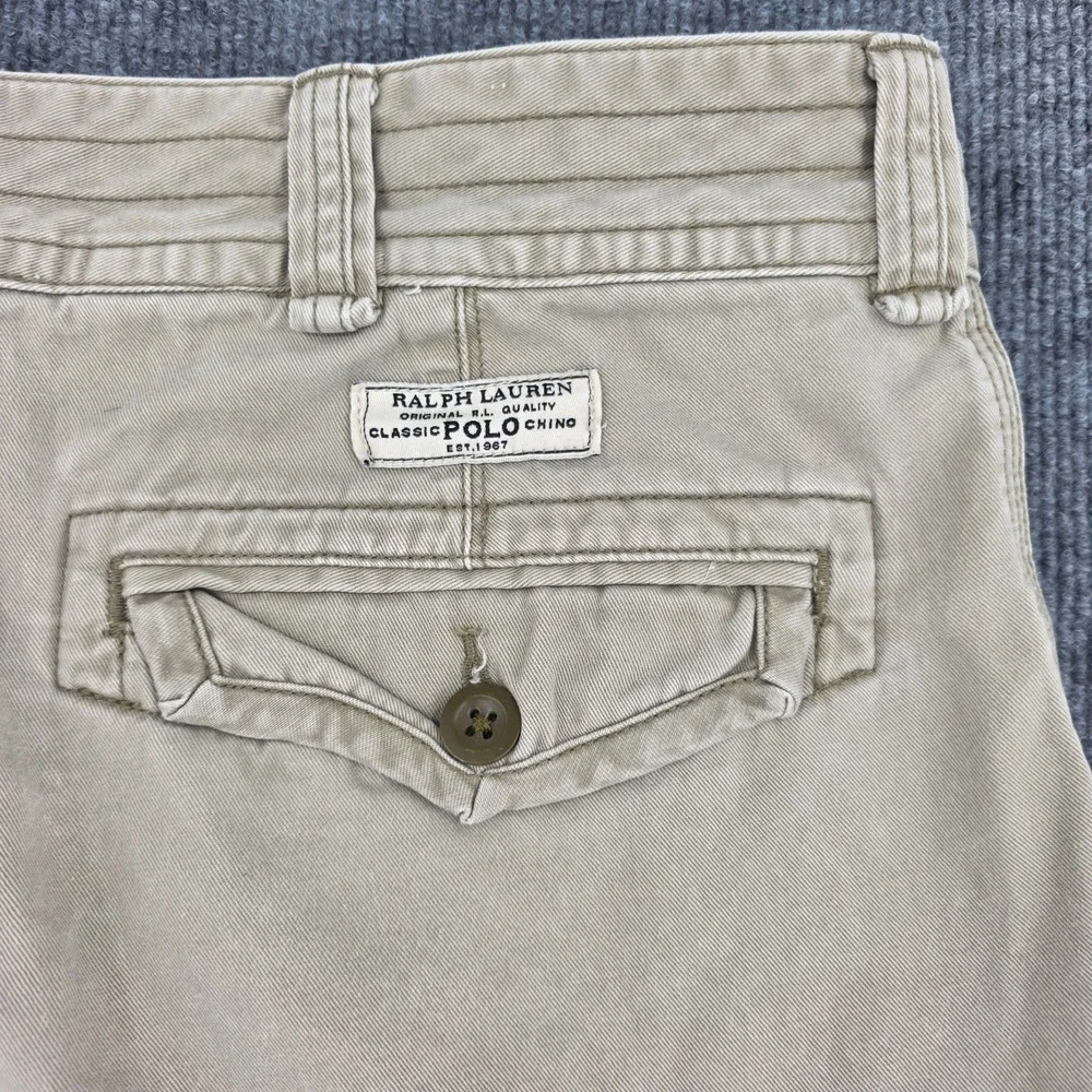 Polo Ralph Lauren Mens Khaki Tan Cotton Twill Cargo Shorts Size 36 Relaxed Fit